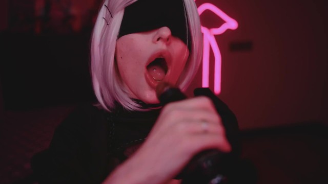 2B From Nier Automata Cosplayer Gives Virtual Blowjob For Big Black